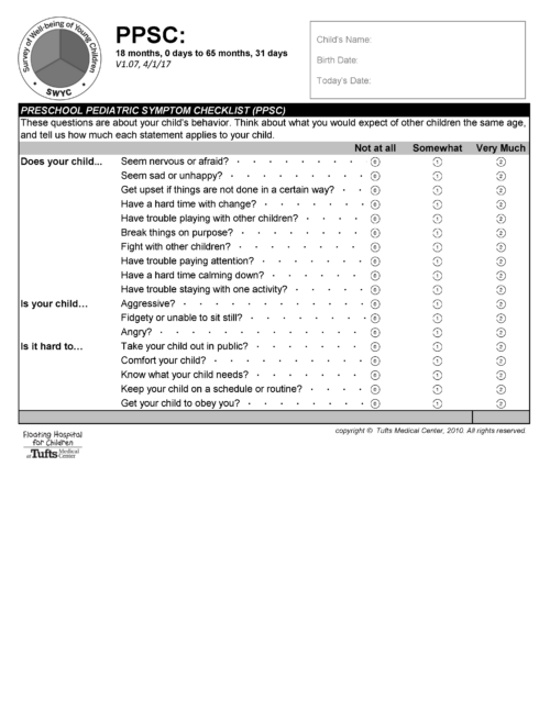 Preschool Pediatric Symptom Checklist (PPSC)