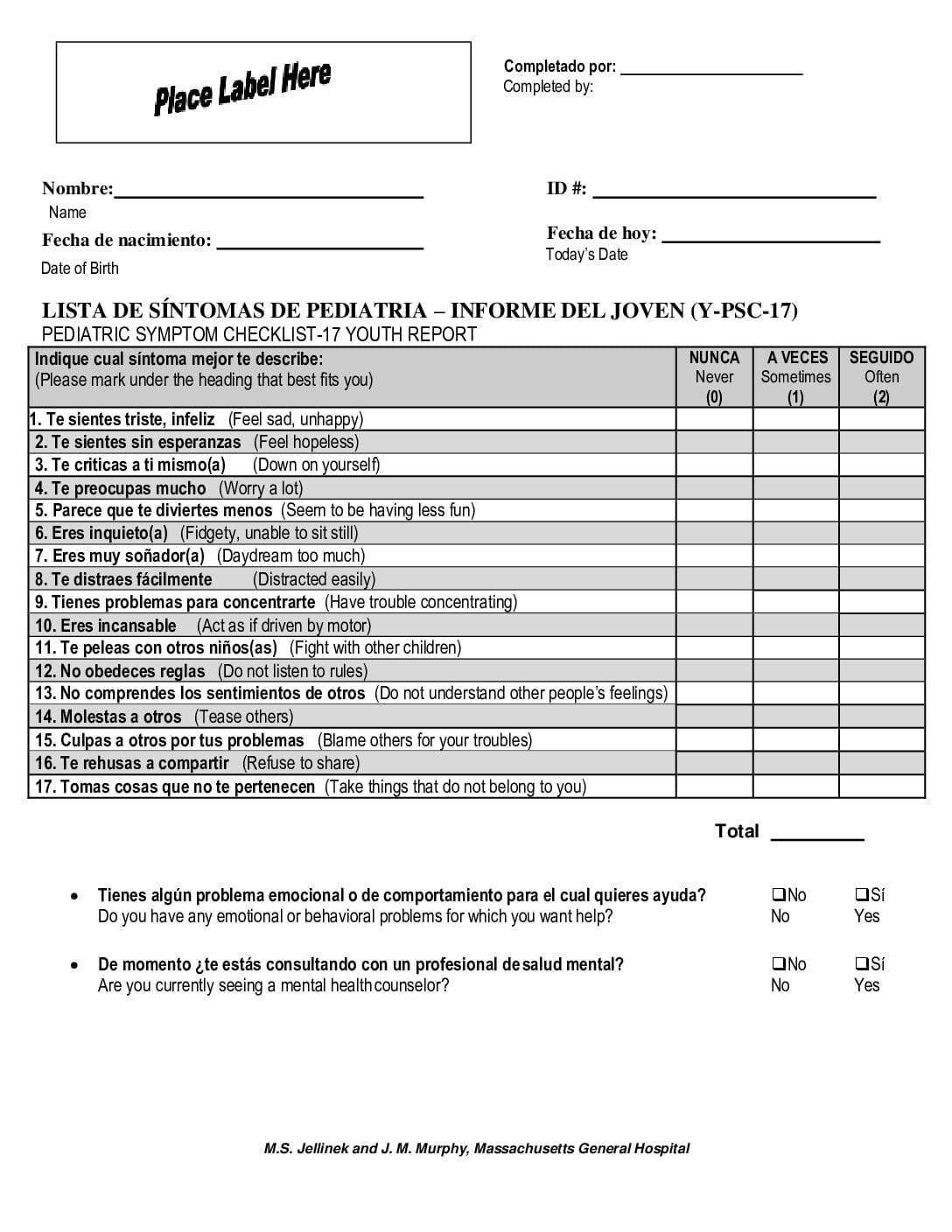 PSC-17-Y Spanish Bilingual