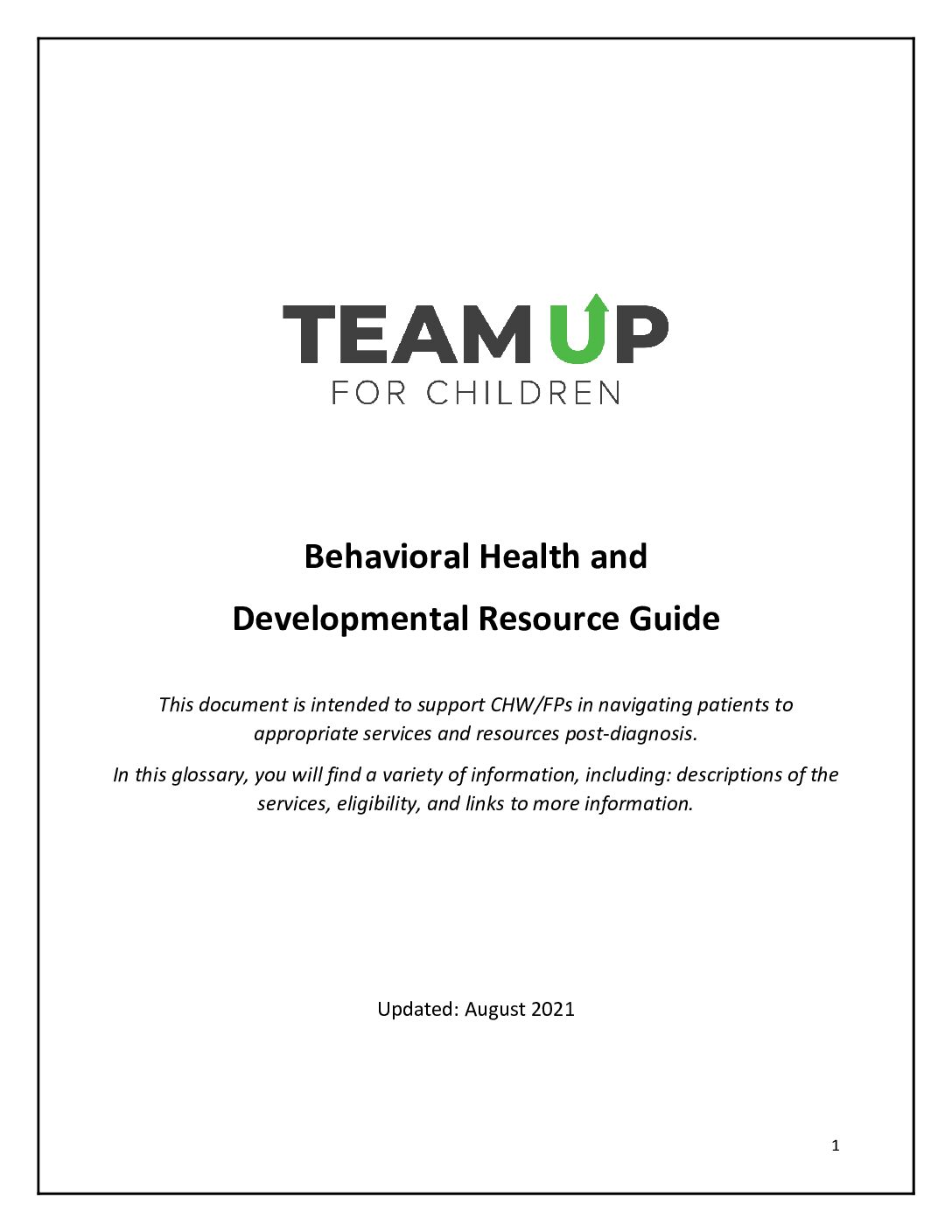 Behavioral Health and Developmental Resource Guide for CHWs