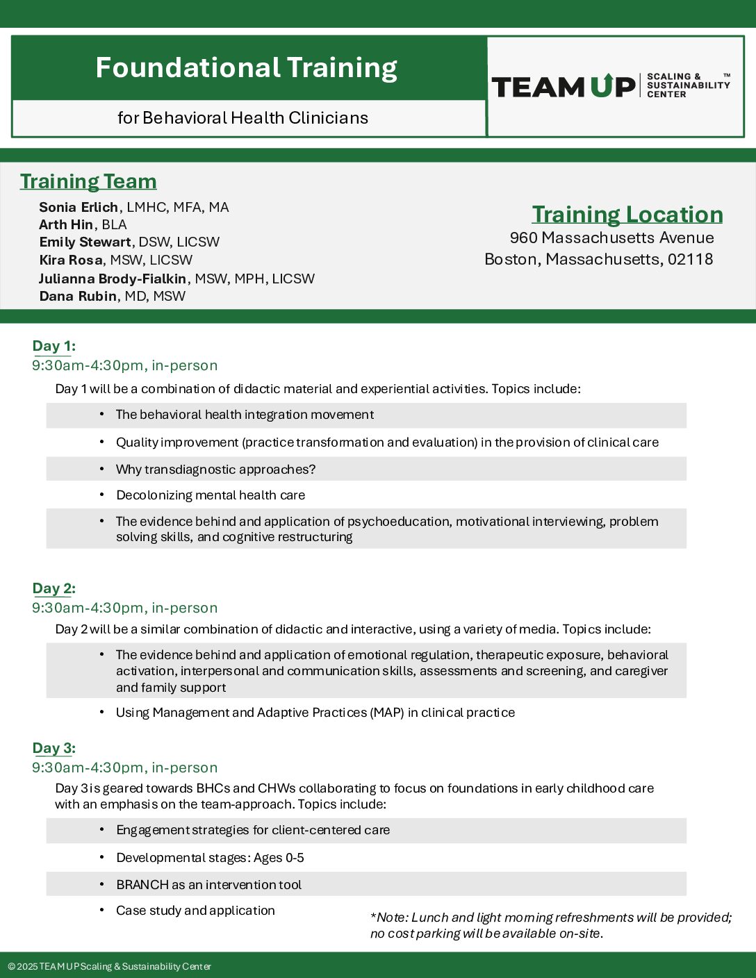 TEAM UP Foundational Training Outline- Behavioral Health Clinicians