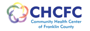 Logo Community Health Center of Franklin County blue letters and multi color circle